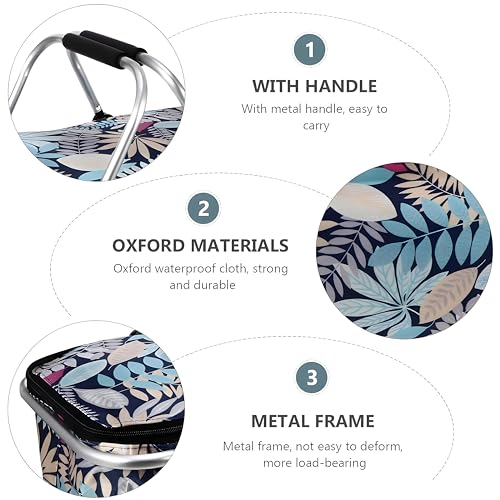 DAYANIDHI Dayanadhi Flower Print Large Picnic Basket | Collapsible Outdoor Lunch Tote Bag | Square Shopping Bag with Metal Frame & Zip | Perfect for Camping & Travel, Lake Trips or Family Vacations - Image 4