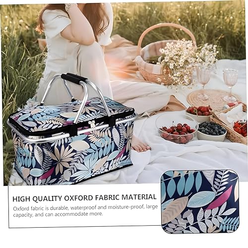 DAYANIDHI Dayanadhi Flower Print Large Picnic Basket | Collapsible Outdoor Lunch Tote Bag | Square Shopping Bag with Metal Frame & Zip | Perfect for Camping & Travel, Lake Trips or Family Vacations - Image 5