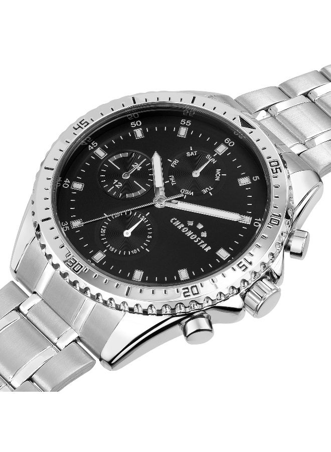 Chronostar Men's Black Round Chronograph Dial with Silver Stainless Steel Band Watch - 43.5mm - R3753311002 - Image 2