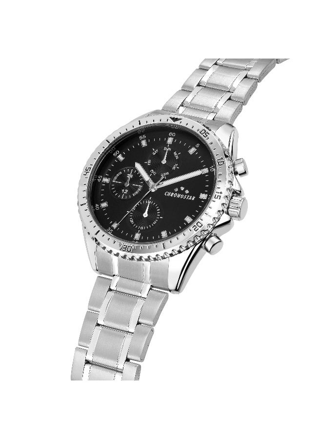 Chronostar Men's Black Round Chronograph Dial with Silver Stainless Steel Band Watch - 43.5mm - R3753311002 - Image 5