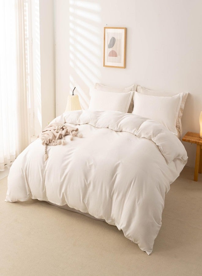 OAITE 100% Brushed Cotton Duvet Cover Queen Size Soft Breathable Durable Bedding with Zipper Closure - 3 Pieces Plain Simple Duvet Cover Set,2 Pillow Shams,1 Duvet Cover(90"x90") - Image 2
