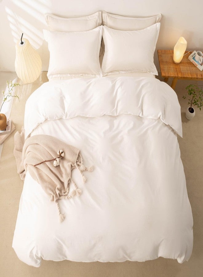 OAITE 100% Brushed Cotton Duvet Cover Queen Size Soft Breathable Durable Bedding with Zipper Closure - 3 Pieces Plain Simple Duvet Cover Set,2 Pillow Shams,1 Duvet Cover(90"x90") - Image 4