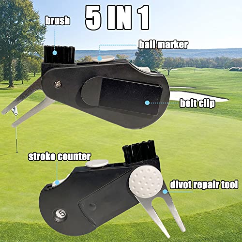 asdmm 2 Pack Golf Multitool - Stroke Counter, Ball Marker, Divot Repair Tool, Brush, Belt Clip 5 in 1 Accessories Sets - Image 2