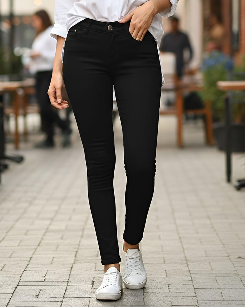 AUSK Women's High Rise Skinny Fit Jeans || Ankle Length Jeans for Women Black - Image 2