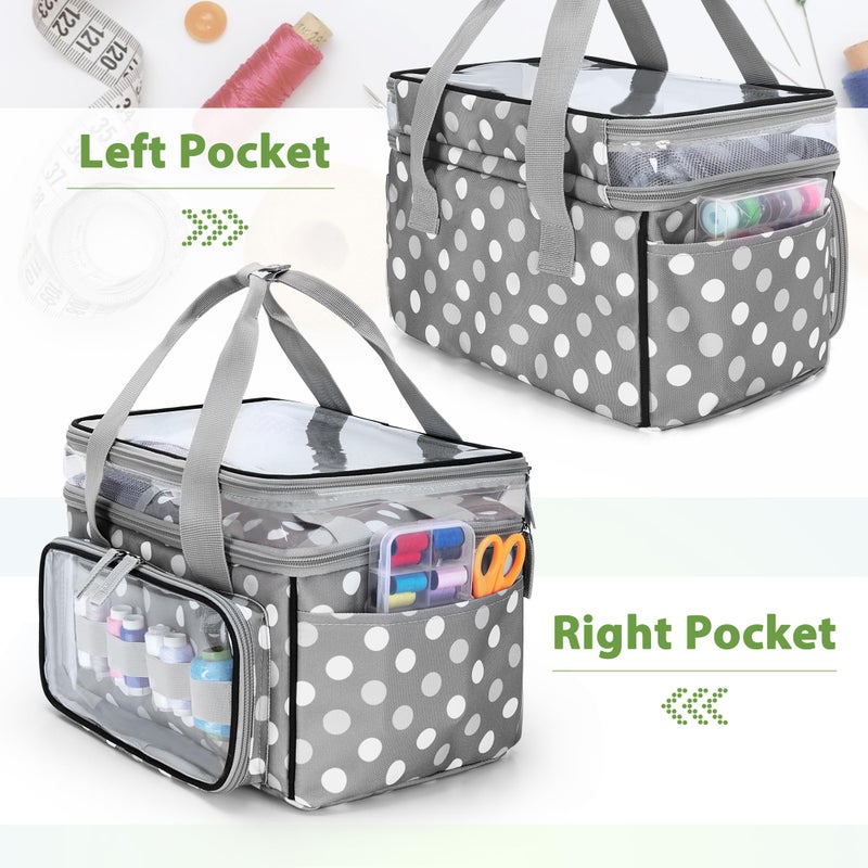 LUXJA Double-Layer Sewing Storage Organizer with Transparent Compartment, Large Sewing Organizer Bag with Detachable Divider for Sewing Supplies (Bag Only), Polka Dots - Image 4