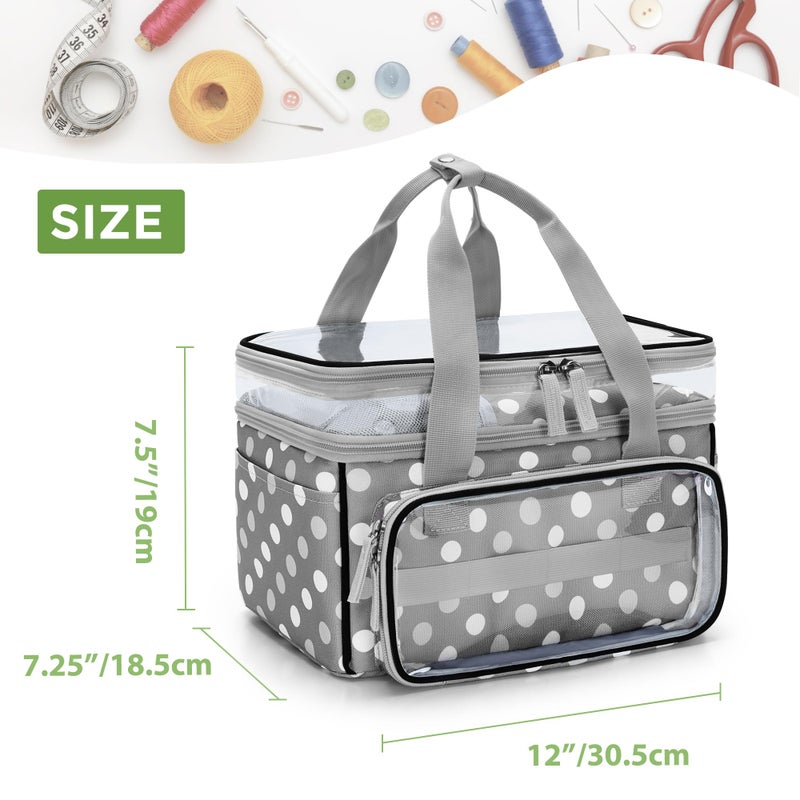 LUXJA Double-Layer Sewing Storage Organizer with Transparent Compartment, Large Sewing Organizer Bag with Detachable Divider for Sewing Supplies (Bag Only), Polka Dots - Image 5