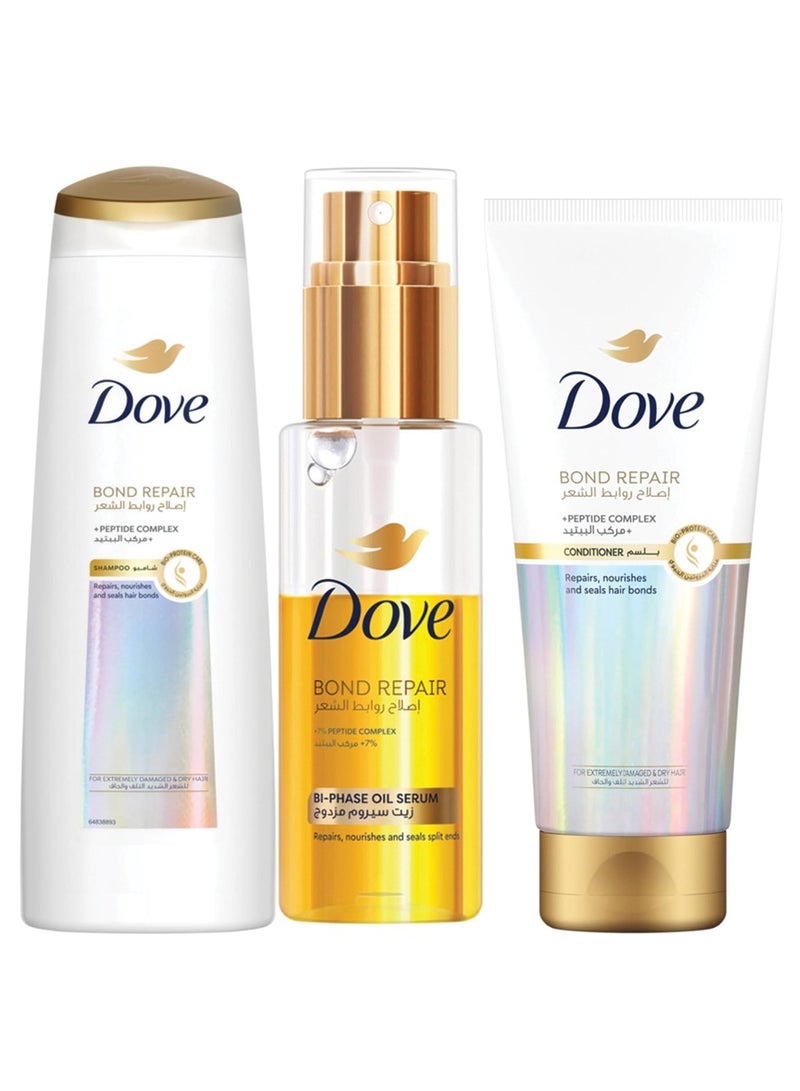 مجموعة اصلاح روابط الشعر مكونه من الشامبو 350 مل، والسيروم 80 مل، والبلسم 180 مل