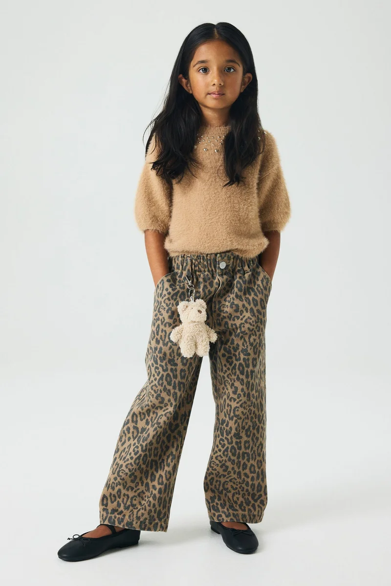 اتش اند ام جينز واسع الساق بخصر مطاطي مجمع