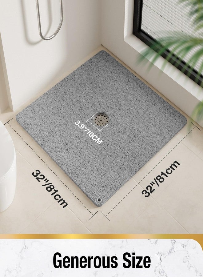 HITSLAM Shower Mat, 32x32 Inch Square Non Slip Bathtub Mat, Soft PVC Loofah Bath Mat for Tub with Hanging Holes, Quick Drying Shower Floor Mat, Without Suction Cups, Grey - Image 2