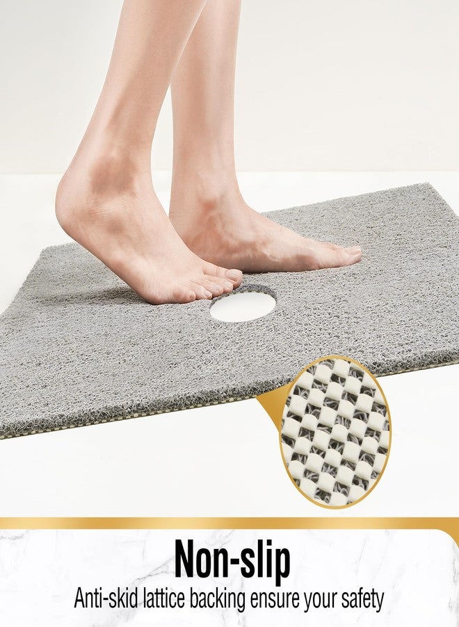 HITSLAM Shower Mat, 32x32 Inch Square Non Slip Bathtub Mat, Soft PVC Loofah Bath Mat for Tub with Hanging Holes, Quick Drying Shower Floor Mat, Without Suction Cups, Grey - Image 4