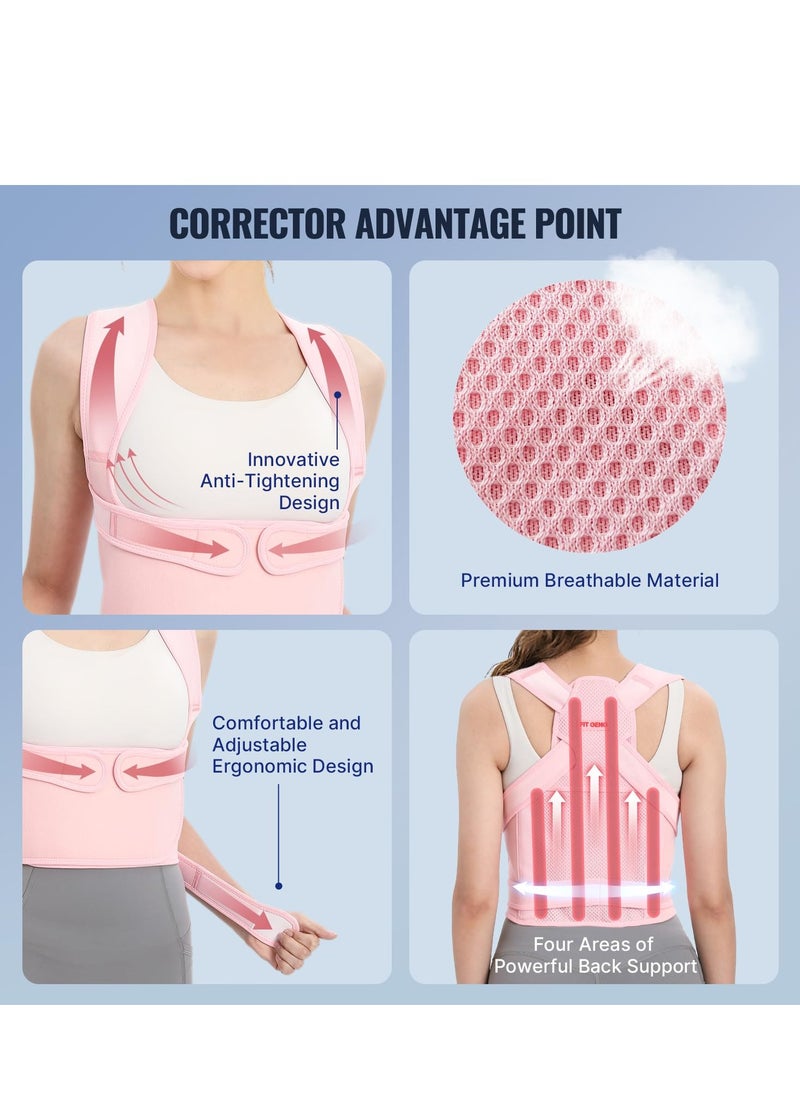 GUDOO Back Brace and Posture Corrector for Women and Men Back Straightener Posture Corrector Scoliosis and Hunchback Correction Back Pain Spine Corrector Support Adjustable Posture Trainer Pink  M  - Image 4