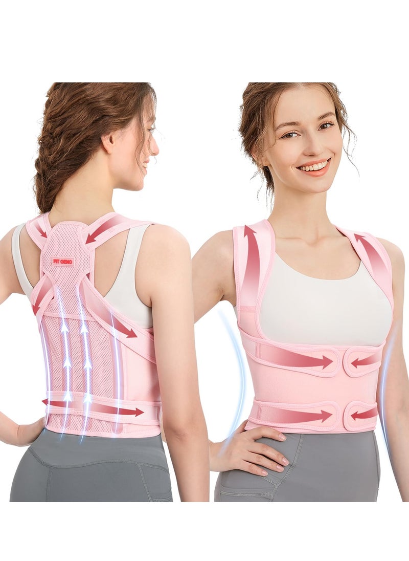 GUDOO Back Brace and Posture Corrector for Women and Men Back Straightener Posture Corrector Scoliosis and Hunchback Correction Back Pain Spine Corrector Support Adjustable Posture Trainer Pink  M  - Image 1