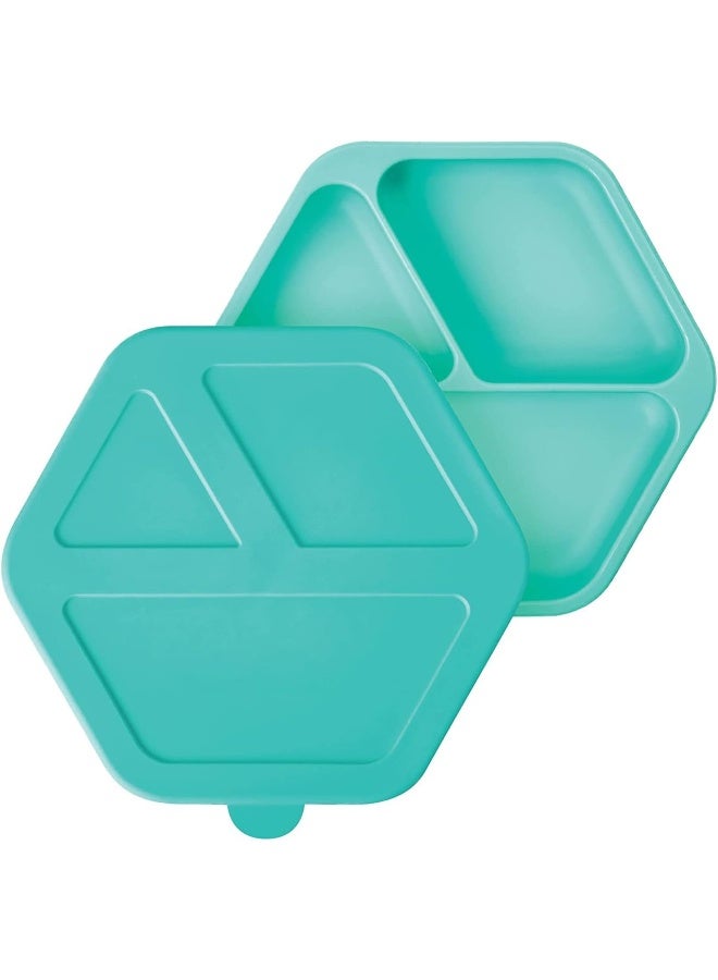 Tiny Twinkle Silicone Suction Baby Plate, Suction Grip Divided Dish for First Foods and Self-Feeding, 6-24 Months, Baby Led Weaning Supplies for Independent Eating (Mint, Plate with Lid) - Image 1