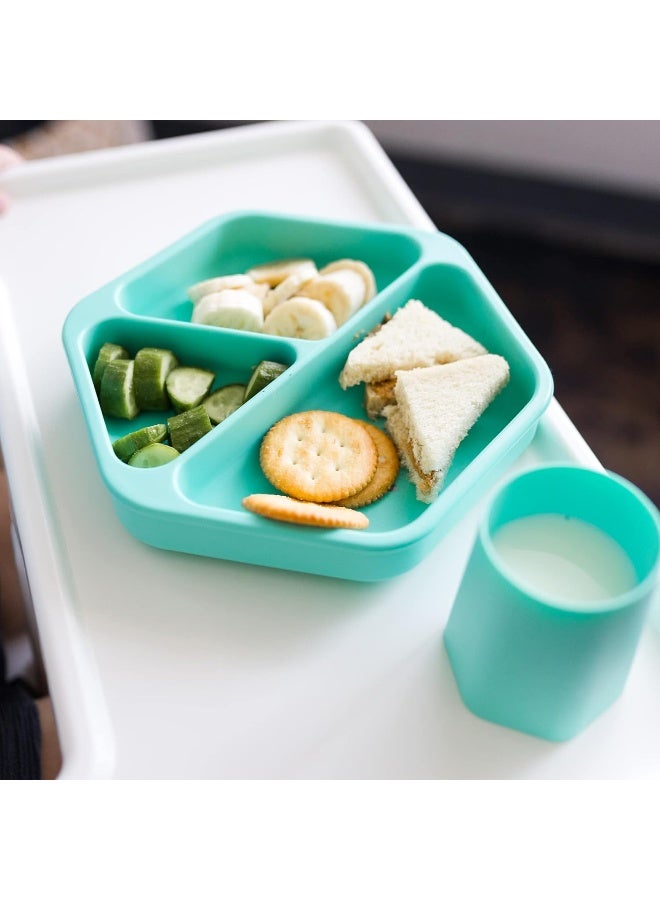 Tiny Twinkle Silicone Suction Baby Plate, Suction Grip Divided Dish for First Foods and Self-Feeding, 6-24 Months, Baby Led Weaning Supplies for Independent Eating (Mint, Plate with Lid) - Image 2