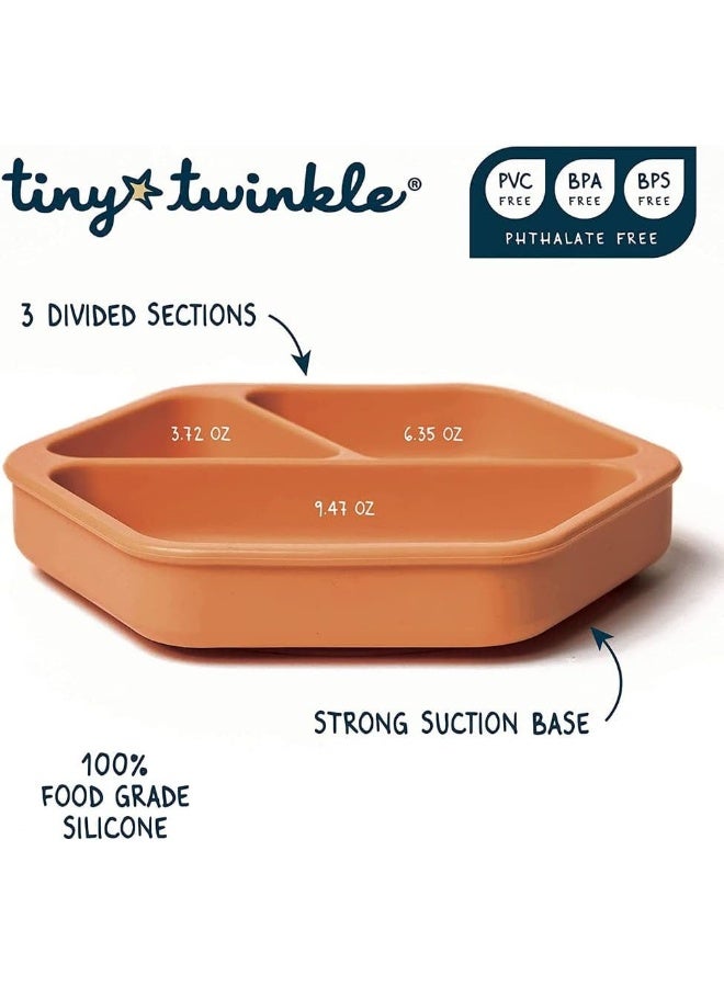 Tiny Twinkle Silicone Suction Baby Plate, Suction Grip Divided Dish for First Foods and Self-Feeding, 6-24 Months, Baby Led Weaning Supplies for Independent Eating (Mint, Plate with Lid) - Image 3