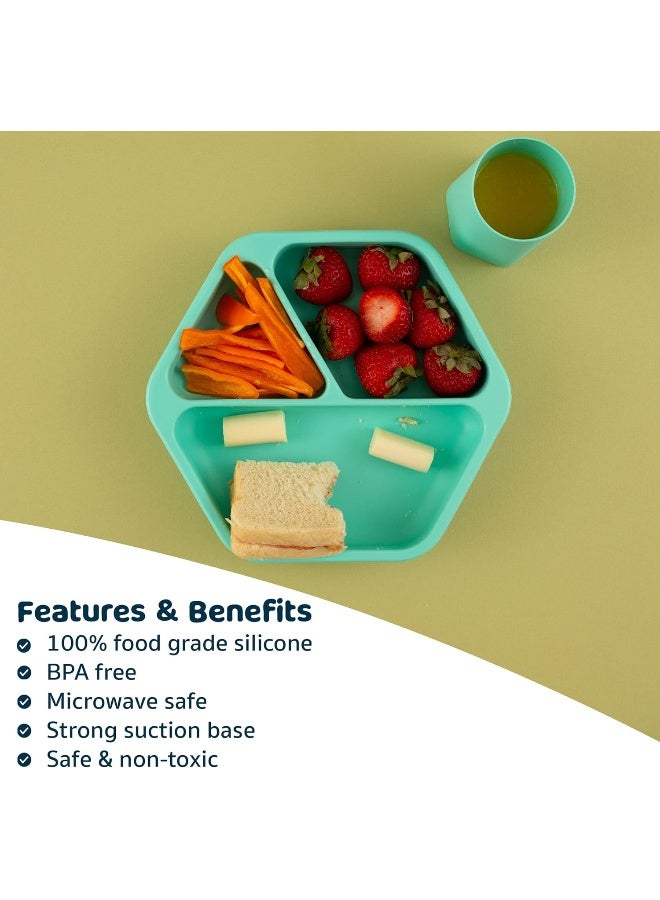 Tiny Twinkle Silicone Suction Baby Plate, Suction Grip Divided Dish for First Foods and Self-Feeding, 6-24 Months, Baby Led Weaning Supplies for Independent Eating (Mint, Plate with Lid) - Image 5