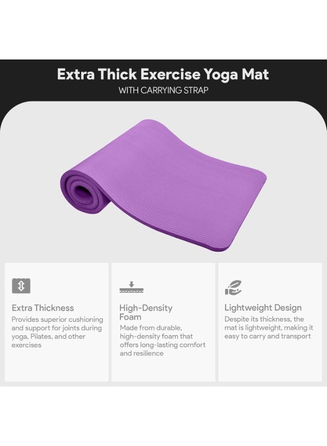 BalanceFrom GoCloud All-Purpose 1-Inch Extra Thick High Density Anti-Tear Exercise Yoga Mat with Carrying Strap Purple - Image 2