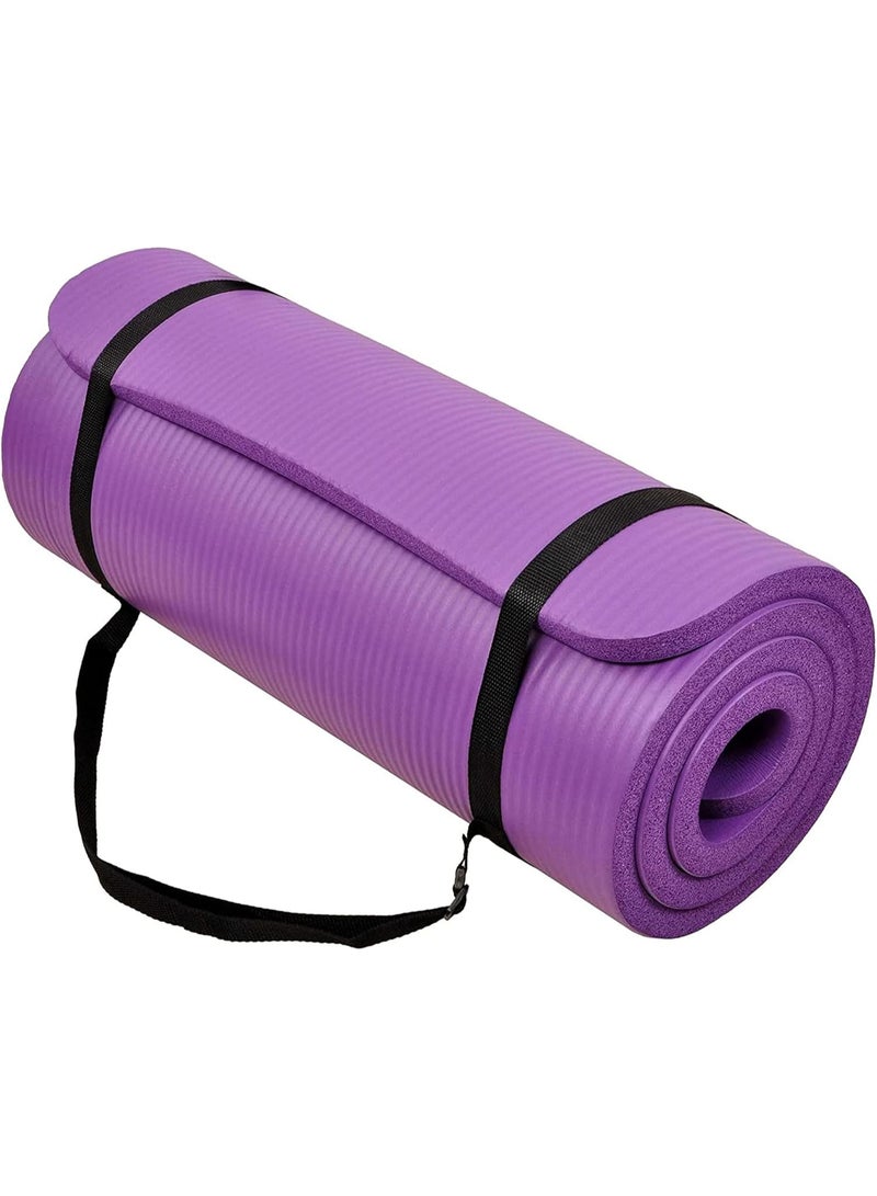 BalanceFrom GoCloud All-Purpose 1-Inch Extra Thick High Density Anti-Tear Exercise Yoga Mat with Carrying Strap Purple - Image 1