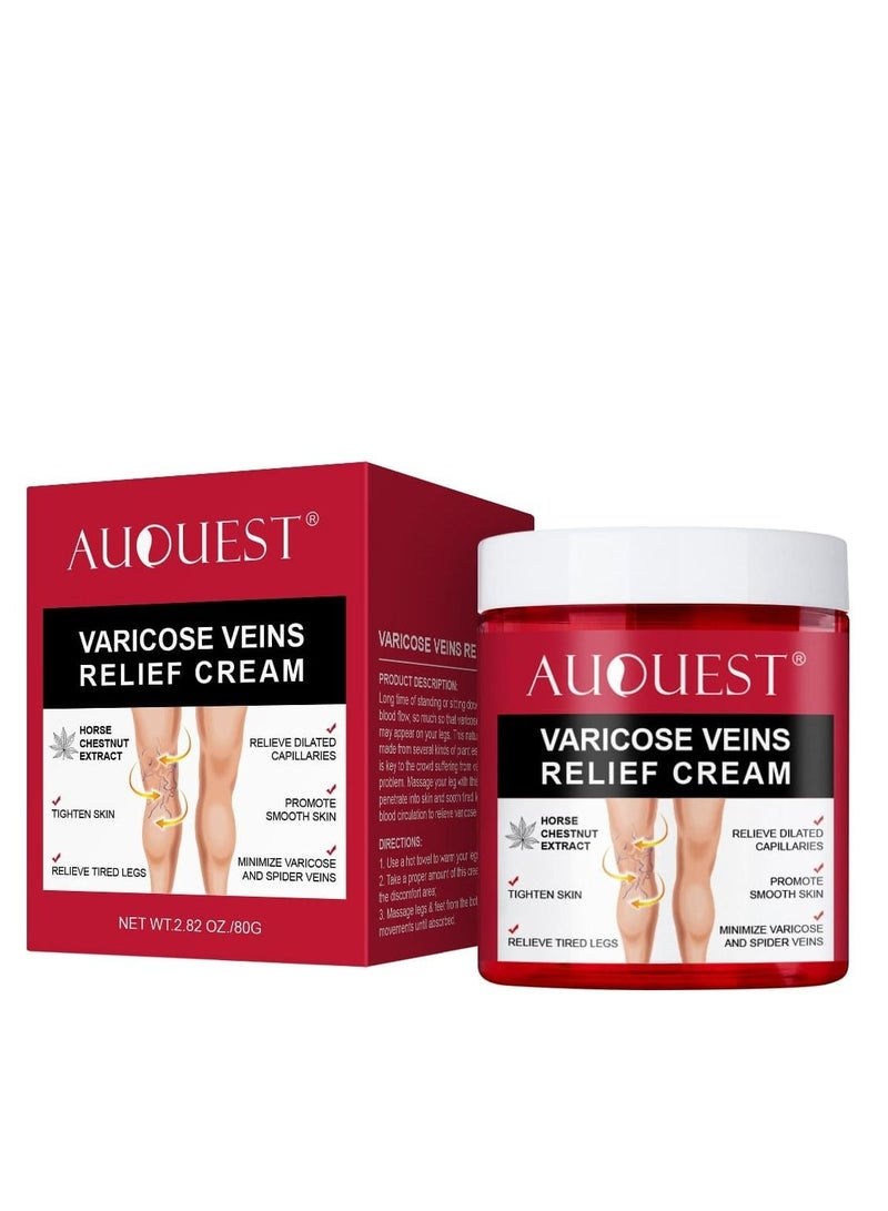 AuQuest Varicose Veins Cream Relief Phlebitis Angiitis 100% Natural Ingredients Added Horse Chestnut Extracts Eliminate the Appearance of Varicose Veins - Vein Inflammation Treatment For Men & Women 80g - Image 1