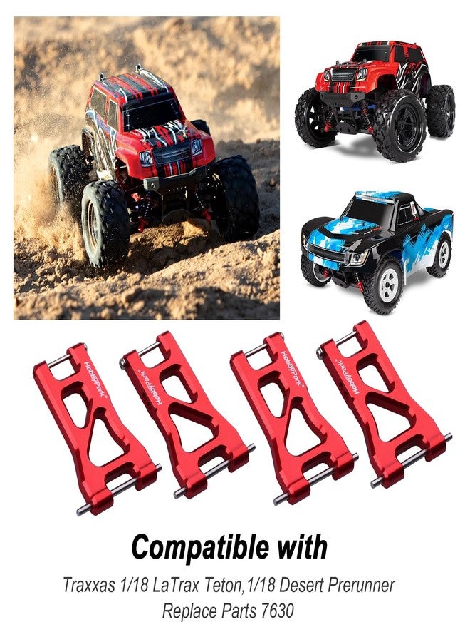 Hobbypark Aluminum Suspension Arms Set (Front and Rear) for Traxxas 1/18 LaTrax Teton Upgrades Desert Prerunner, Replace Parts 7630 (4-Pack) (Red) - Image 2