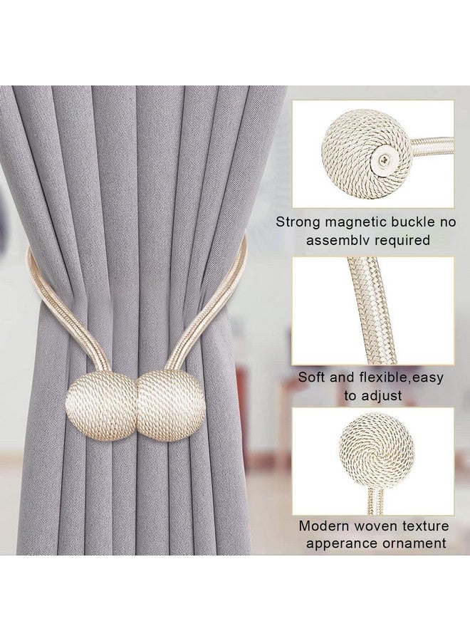 HASTHIP HASTHIP® Magnetic Curtain Tiebacks, Curtain Clips Rope Holdbacks Curtain Weaving Holder Buckles for Home Office Decoration, 4 Pair 8Pcs Beige  - Image 3