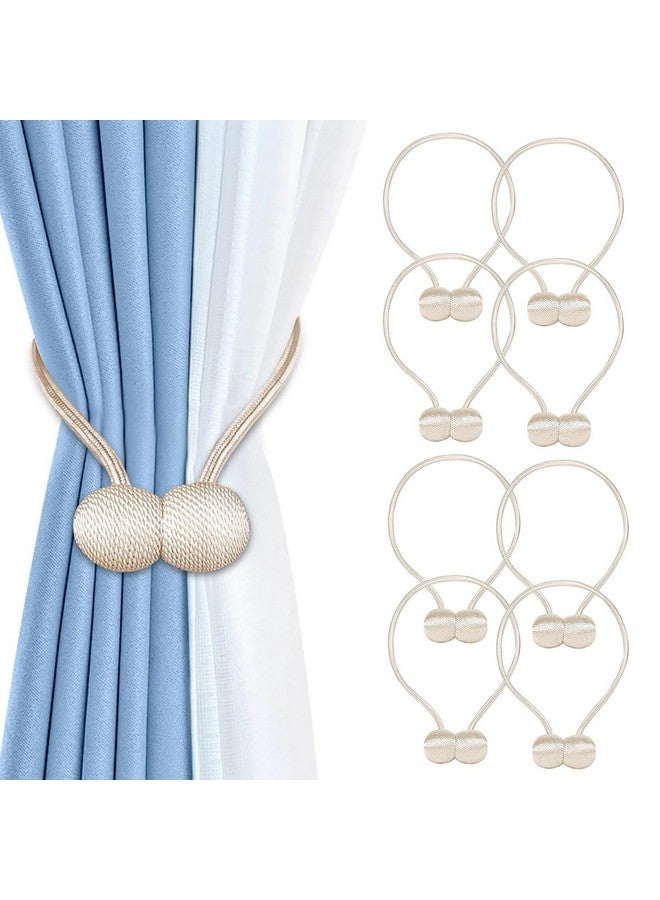 HASTHIP HASTHIP® Magnetic Curtain Tiebacks, Curtain Clips Rope Holdbacks Curtain Weaving Holder Buckles for Home Office Decoration, 4 Pair 8Pcs Beige  - Image 1