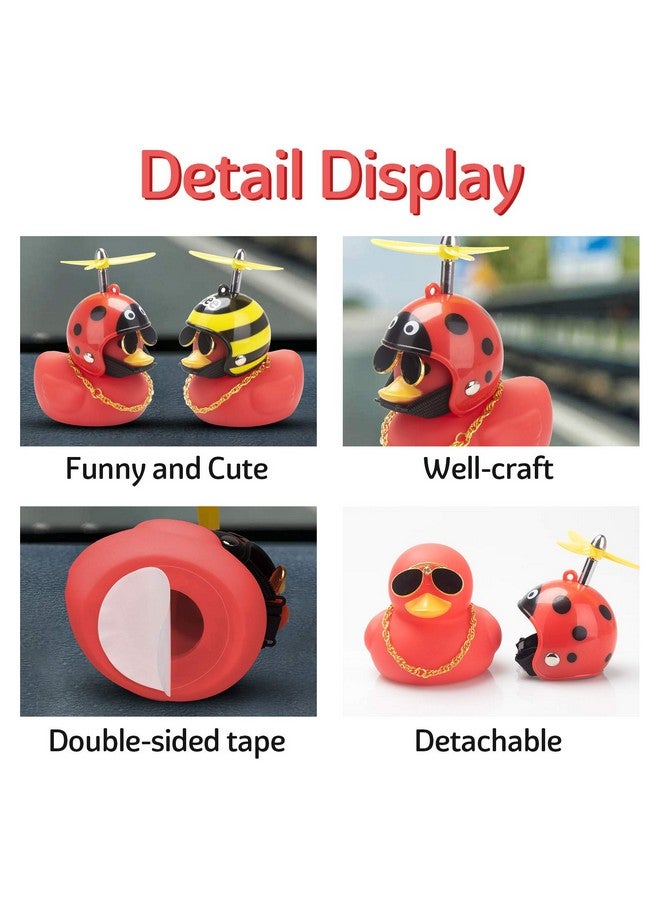 wonuu Rubber Duck Car Decoration Ornaments Duck Car Dashboard Decorations Cool Glasses Duck with Propeller Helmet (R-Beatle-Red) - Image 2