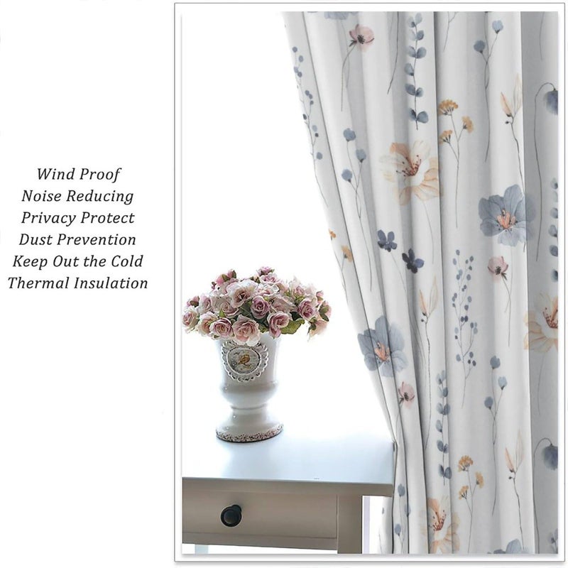 JESTRONRY Watercolor Floral Curtains, Abstract Blue Beige Flowers Branches Leaves Print Background Rod Sleeves Window Drapes for Living Room Bedroom Kitchen Home Decor W42xL45in - Image 5