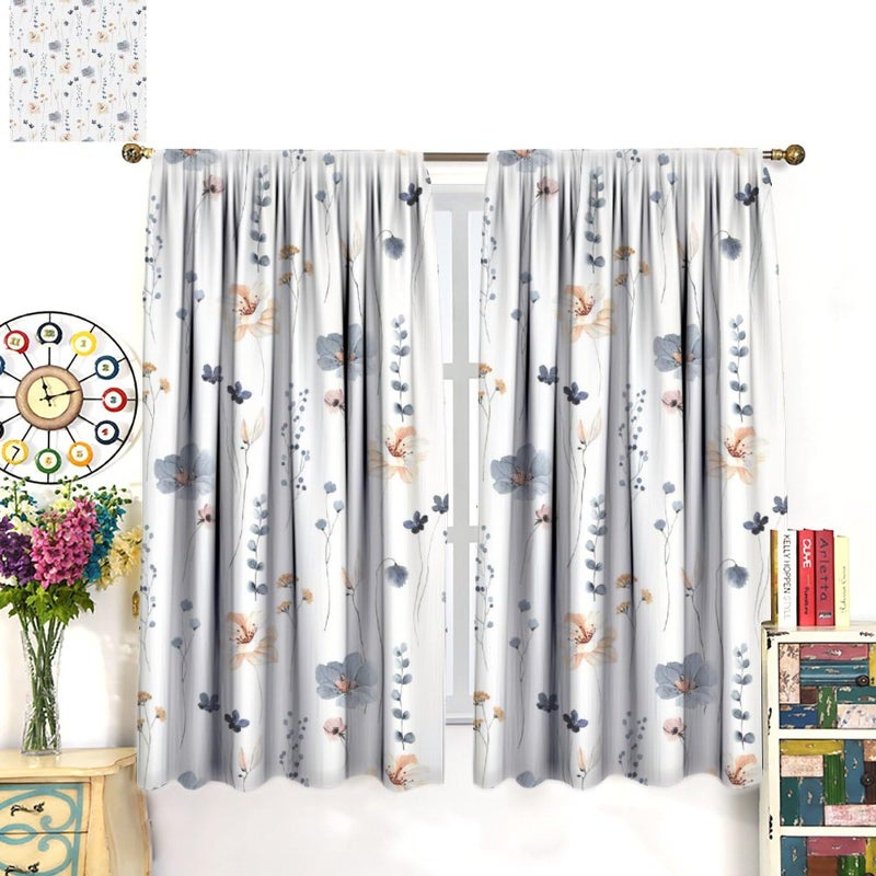 JESTRONRY Watercolor Floral Curtains, Abstract Blue Beige Flowers Branches Leaves Print Background Rod Sleeves Window Drapes for Living Room Bedroom Kitchen Home Decor W42xL45in - Image 3