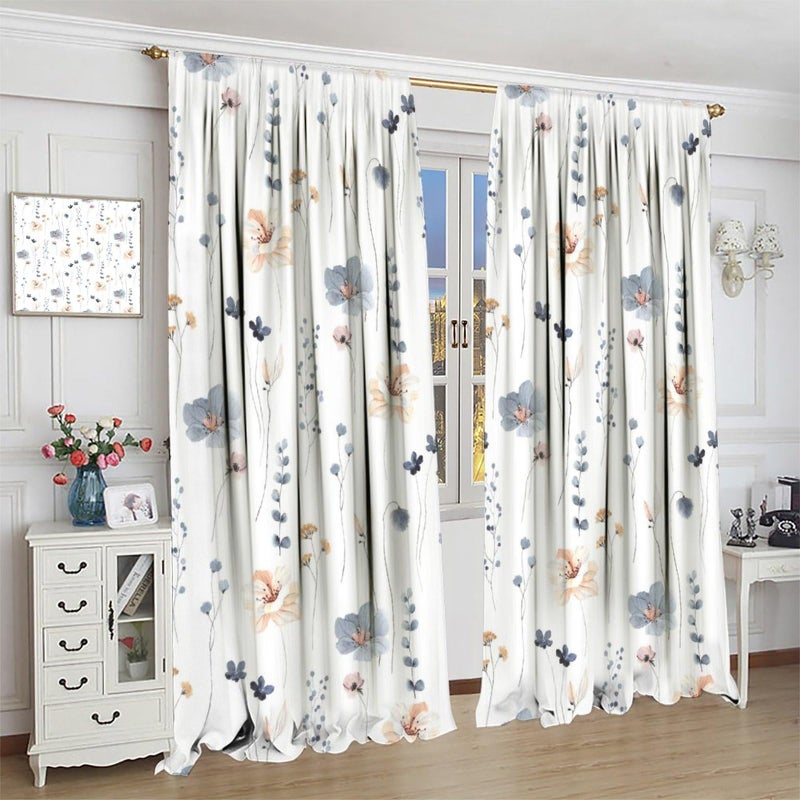 JESTRONRY Watercolor Floral Curtains, Abstract Blue Beige Flowers Branches Leaves Print Background Rod Sleeves Window Drapes for Living Room Bedroom Kitchen Home Decor W42xL45in - Image 4