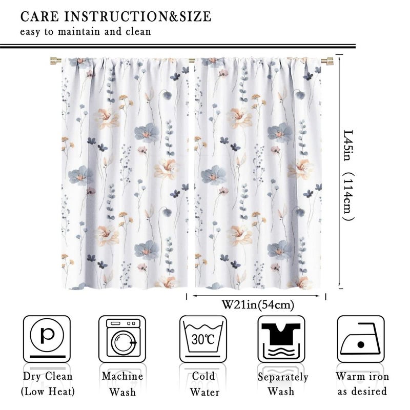 JESTRONRY Watercolor Floral Curtains, Abstract Blue Beige Flowers Branches Leaves Print Background Rod Sleeves Window Drapes for Living Room Bedroom Kitchen Home Decor W42xL45in - Image 2