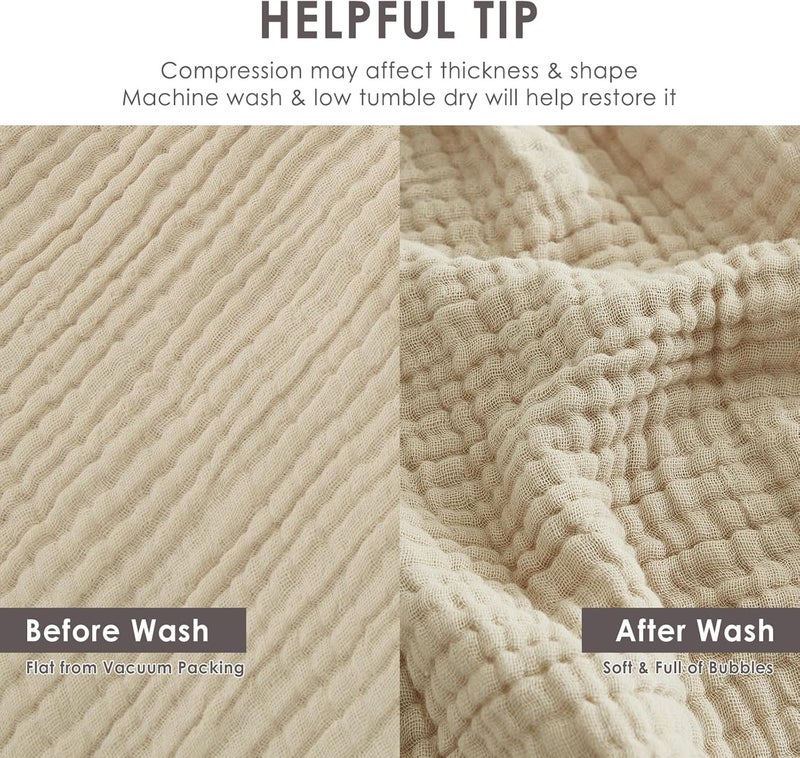 EMME Cotton Throw Blanket 100% Muslin for Couch 4-Layer Breathable Gauze All Season Soft and Lightweight Pre-Washed (Light Tan, 55"x75") - Image 4