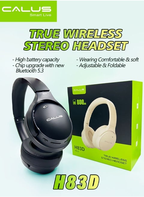 Calus H83D Wireless Bluetooth Headphones Noise Cancelling Headsets Over Ear with Built-In Microphone for Clear Calls & Voice Control Black
