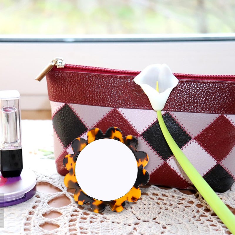Portable Sunflower Mirror Retro Acetate Sheet Makeup Mirror Small Round Handheld Mirror Cute Mini Travel Compact Mirror for Girls - Image 4