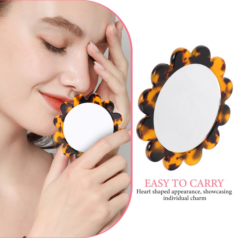 Portable Sunflower Mirror Retro Acetate Sheet Makeup Mirror Small Round Handheld Mirror Cute Mini Travel Compact Mirror for Girls - Image 2