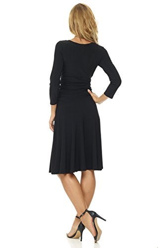 Rekucci Women's Slimming 3/4 Sleeve Fit-and-Flare Crossover Tummy Control Dress (14P, Black) - Image 3