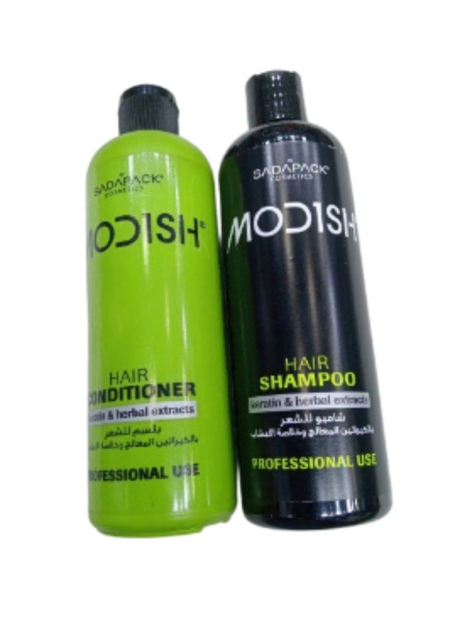 Modish Keratin & Herbal Shampoo & Conditioner Set for Nourishing, Smoothing, and Reducing Frizz and Breakage. Suitable for all hair types. 500ml Shampoo + 500ml Conditioner