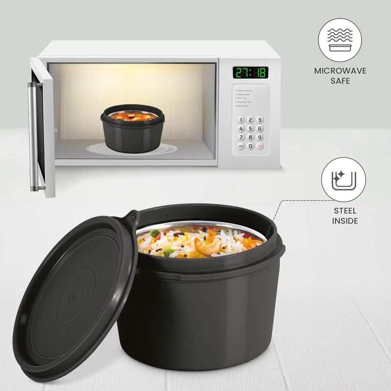 Milton MILTON Savor Lunch Box with Insulated Jacket 3 Inner Stainless Steel Containers 180ml 320ml 450ml Steel Bottle 750ml 100ml Chutney Dabba Spoon Fork Microwaveable LeakProof Tiffin Black  - Image 4