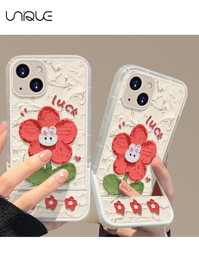 Unique Compatible with iPhone 15 Cases, Little Red Flower Rabbit Pattern Phone Cases, Hidden Stand Phone Cases - Stylish and Simple Phone Cases - TPU Drop Protection - Image 4