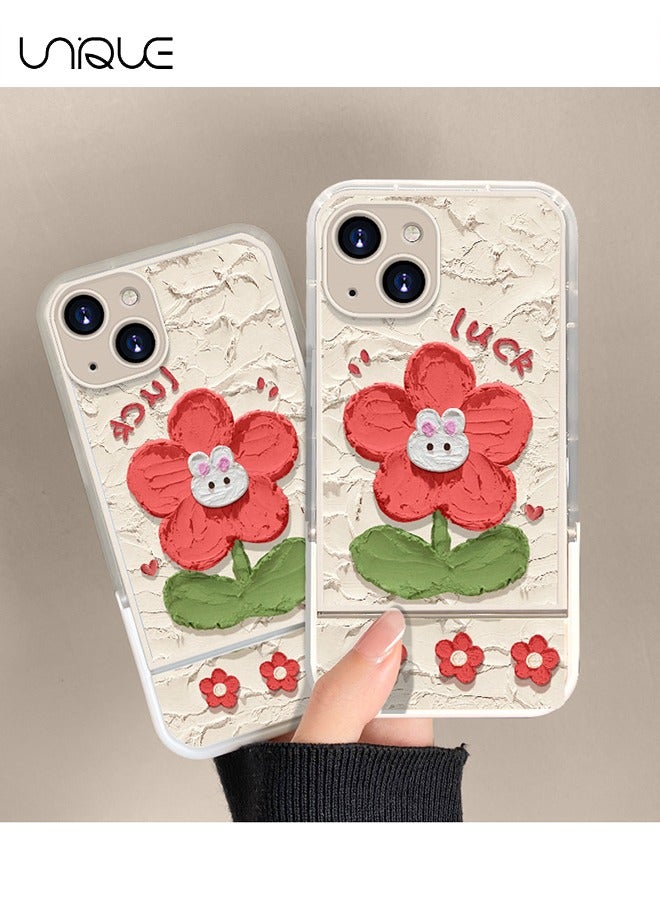 Unique Compatible with iPhone 15 Cases, Little Red Flower Rabbit Pattern Phone Cases, Hidden Stand Phone Cases - Stylish and Simple Phone Cases - TPU Drop Protection - Image 5