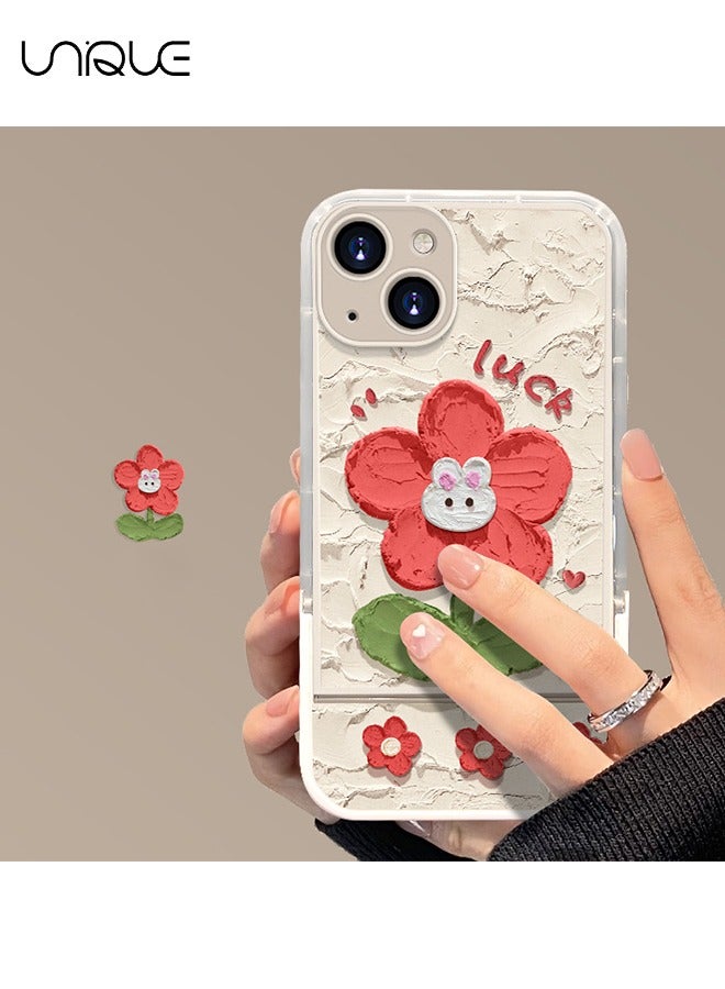 Unique Compatible with iPhone 15 Cases, Little Red Flower Rabbit Pattern Phone Cases, Hidden Stand Phone Cases - Stylish and Simple Phone Cases - TPU Drop Protection - Image 1