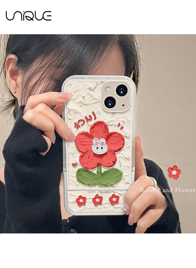 Unique Compatible with iPhone 15 Cases, Little Red Flower Rabbit Pattern Phone Cases, Hidden Stand Phone Cases - Stylish and Simple Phone Cases - TPU Drop Protection - Image 3