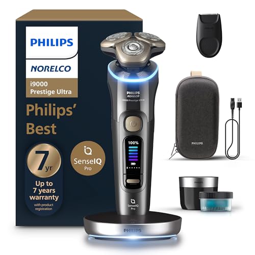 Norelco Philips Norelco Shaver i9000 Prestige Ultra, Wet & Dry Electric Shaver, Dark Slate, SenseIQ Pro Technology, Triple Lift & Cut System, 360 Rotating NanoTech Precision Blades, Quick Clean Pod, XP9402/86 - Image 1