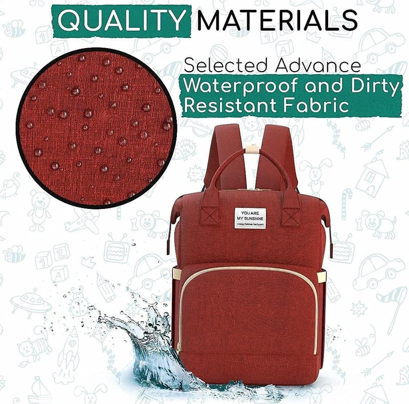 Generic 3 in 1 Diaper Backpack with Portable Baby Sleeping Bassinet and Changing Mat, Unisex Fashion Design, Maroon Red - Image 4