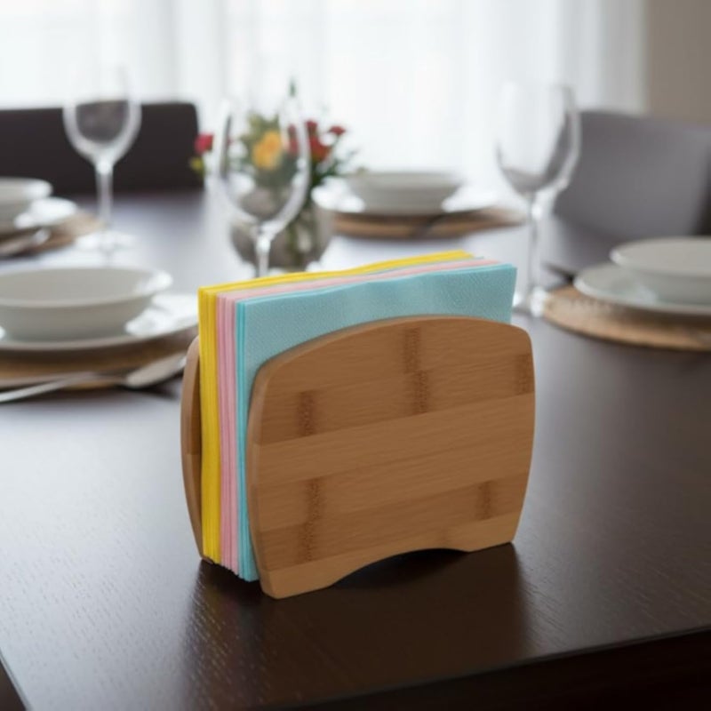 Deconovo Bamboo Napkin Holder Natural Wood Modern Napkin Holder Desktop Serving Tissue Holder for Kitchen and Dining Room Accessories (15 x 12 x 5.3 cm)