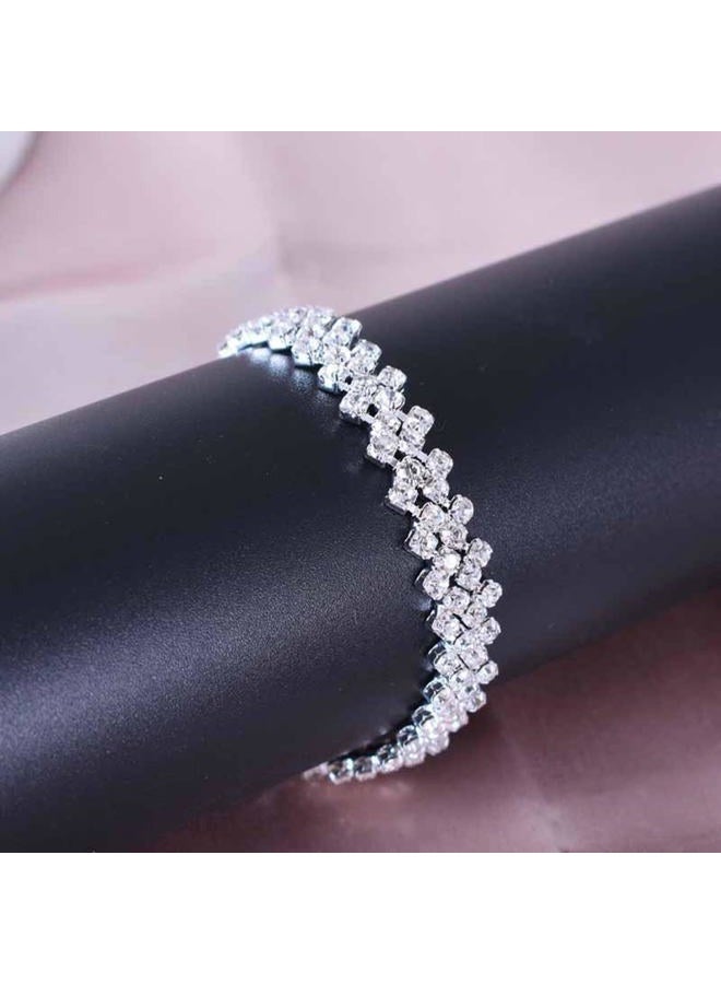 Zeshimb Boho Tennis Ankle Bracelets for Women Silver Rhinestone Tennis Chain Anklet Personality Rhombus CZ Diamond Anklet Summer Beach Tennis Ankle Chain Foot Jewelry for Women - Image 3