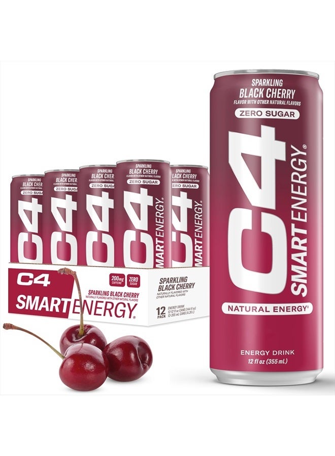 CELLUCOR C4 Smart Energy Drink - Sugar Free Performance Fuel & Nootropic Brain Booster, Coffee Substitute or Alternative | Black Cherry 12 Oz - 12 Pack - Image 1