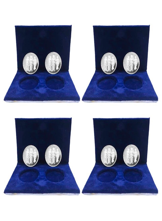 NINE10 German Silver Coins 10 Grams Silver Plated of Ram Darbar for Ram Navami Pooja or Diwali Gift Items for Men, Women, Staff, Customer, Clients, Corporate with Velvet Gift Box (Pack of 4 Pair) - Image 1