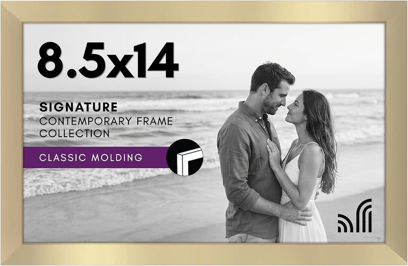Americanflat 8.5x14 Picture Frame in Gold - Engineered Wood with Shatter Resistant Glass - Horizontal and Vertical Formats for Wall - Image 1