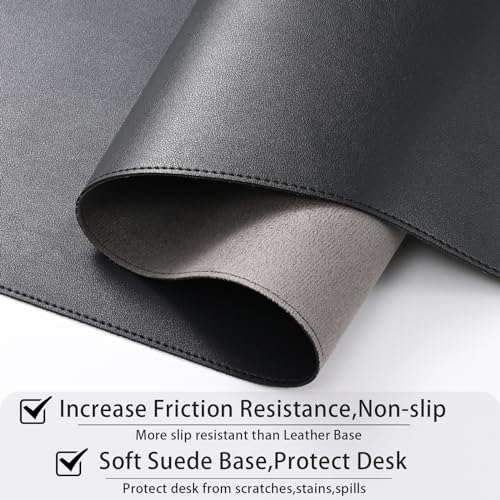 AROPANA Anti-Slip Extended Mouse Pad, PU Vegan Leather Desk Mat, Computer Desk Table Protector Pad with Non-Slip Suede Base for Keyboard, Desktop, Laptop, Office (120x60CM, Black) - Image 2